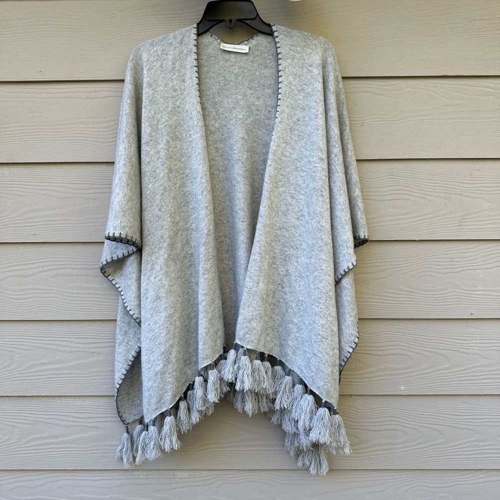 White + Warren Gray Tassel Trim Women's Sweater